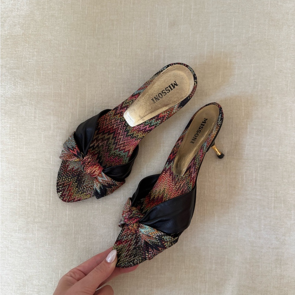 Missoni Multicolor Zigzag Kitten Heels with Black Trim - Picture 3 of 8